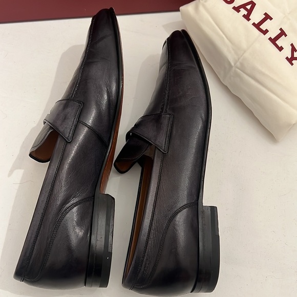 Mens BALLY Dark Grained Gray Slip on Loafer Shoes 9 1/2 - Picture 5 of 16
